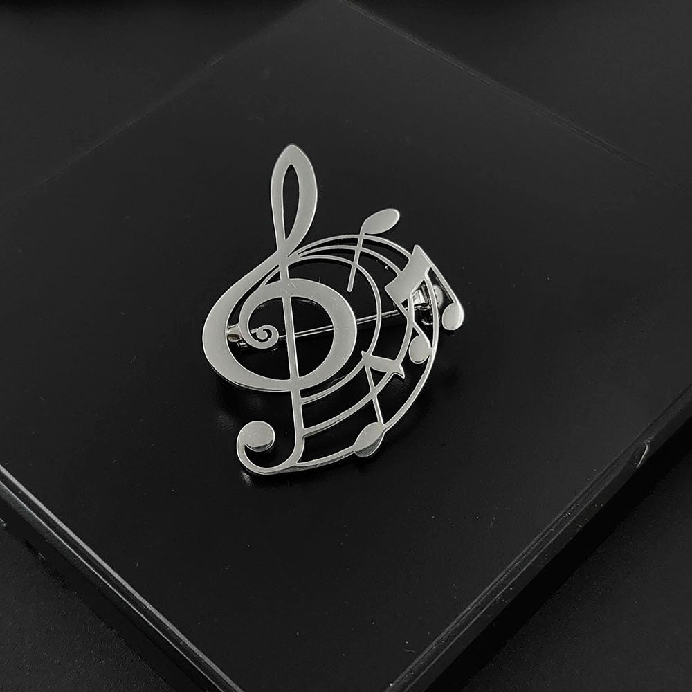 Musical Note Brooch — Black, Gold & Silver