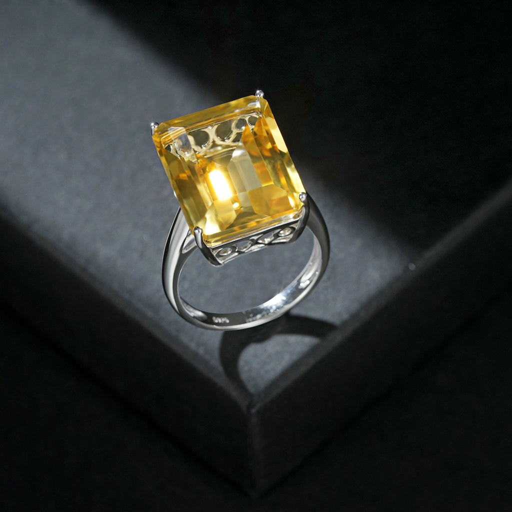 Natural Topaz Green Crystal 20 Carat 925 Silver Open Band Luxury Ring