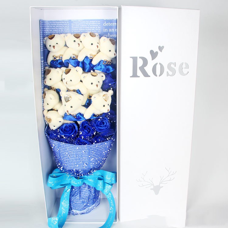 Bear Bouquet — Handmade Teddy Bear & Rose Gift Set | 11 Pieces