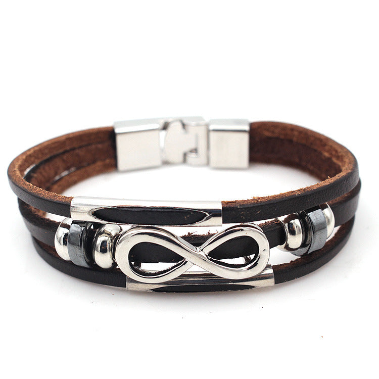 Infinity Symbol Leather Men's Bracelet | Retro Luxury Wristwear