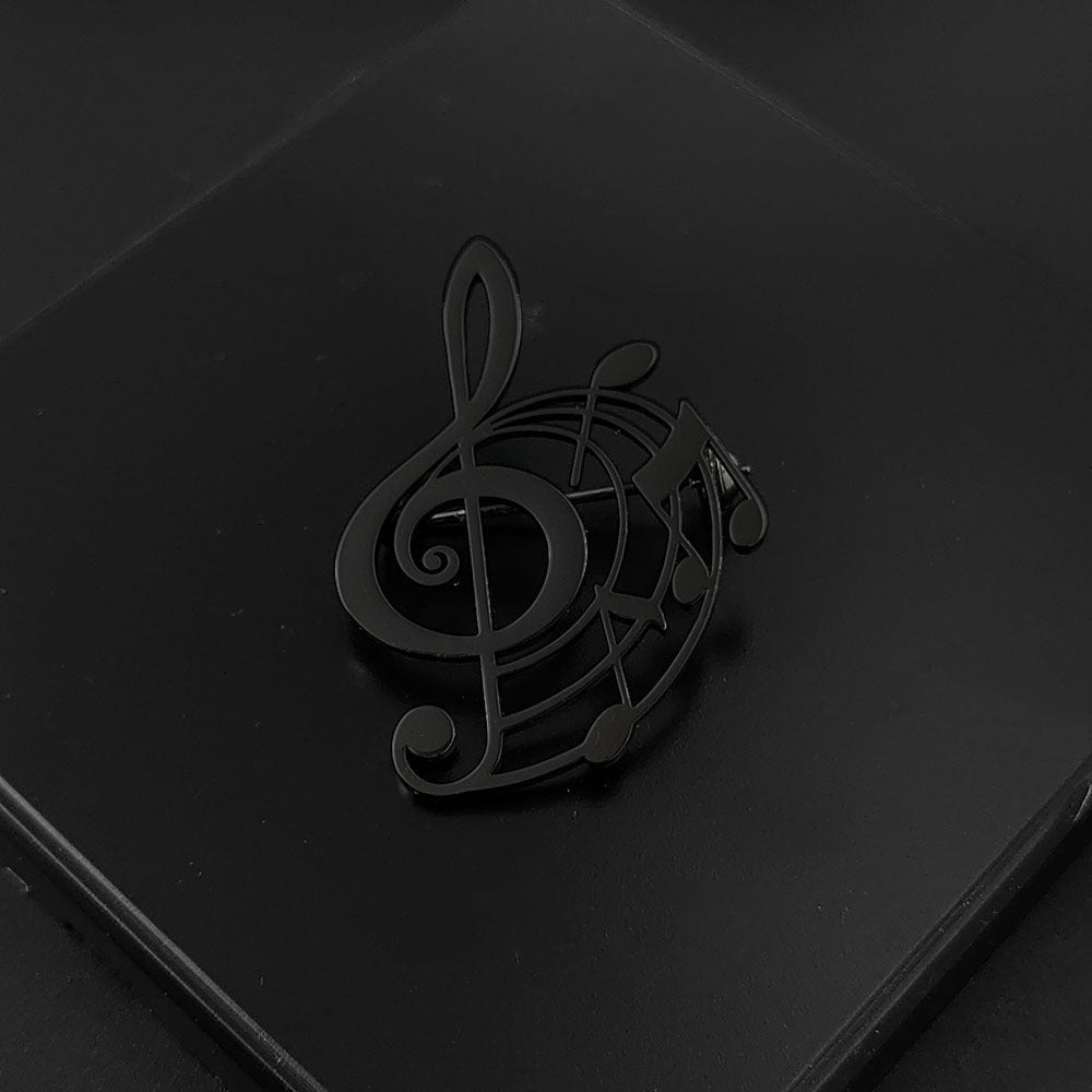 Musical Note Brooch — Black, Gold & Silver