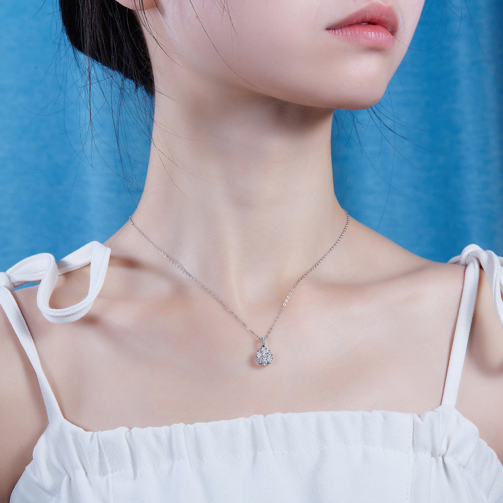 Snowflake Dance – Moissanite Pendant Necklace | Platinum-Plated Sterling Silver