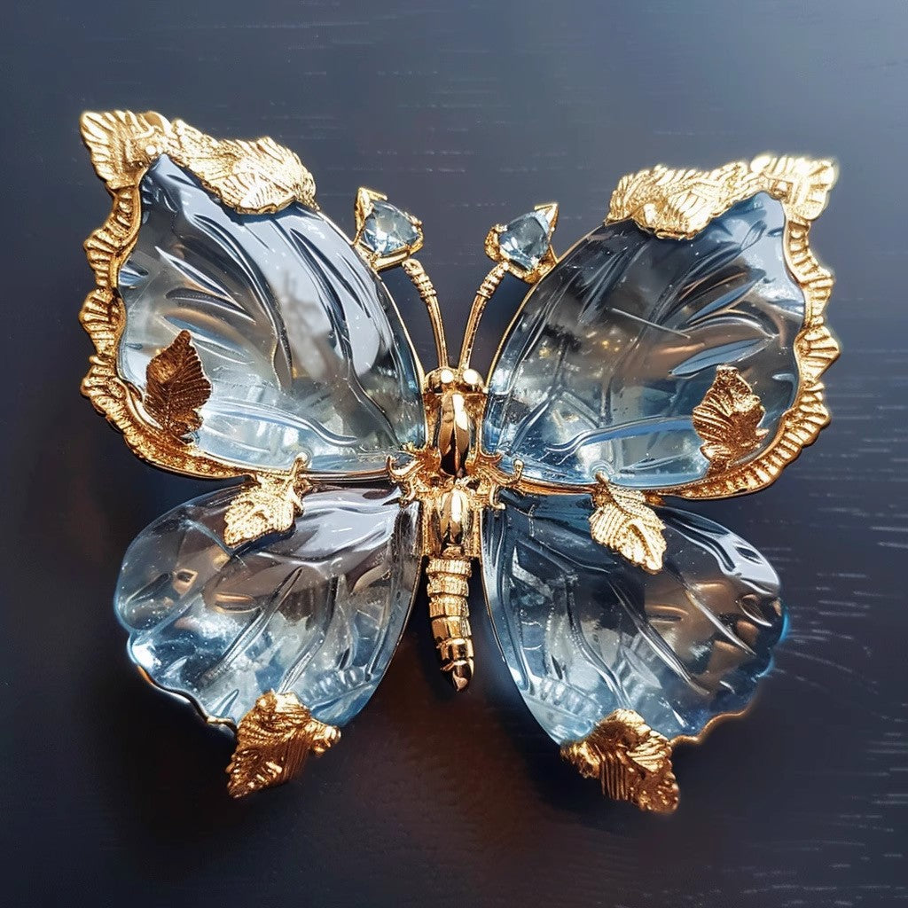 Blue Crystal Butterfly Brooch — Vintage Elegance