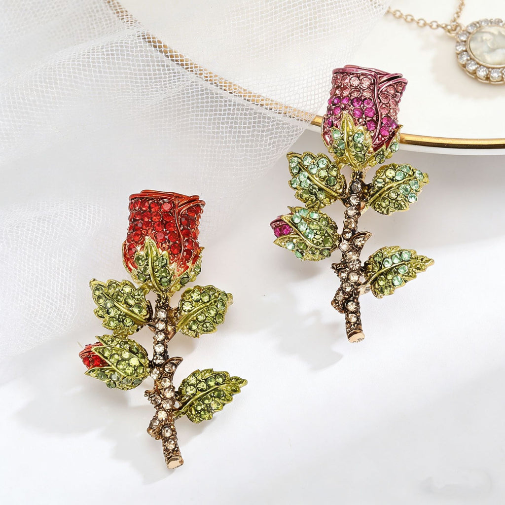 Retro Rhinestone Rose Brooch | Luxury Alloy Flower Pin | Pink & Red