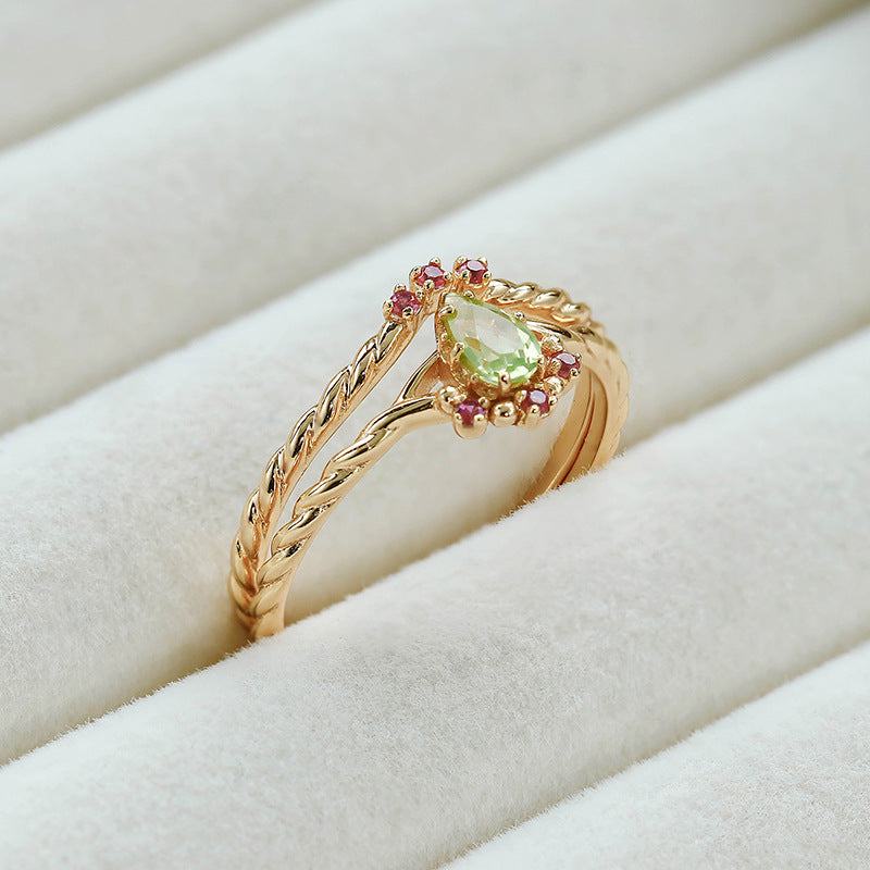 Peridot Natural Gemstone Silver Ring | Japanese Retro Luxury