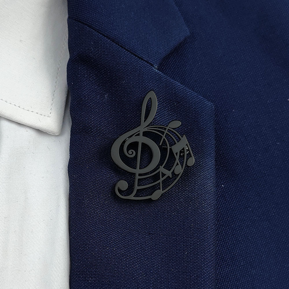 Musical Note Brooch — Black, Gold & Silver