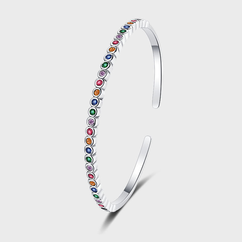 Rainbow Noir – 925 Sterling Silver Vintage Gemstone Luxury Bangle