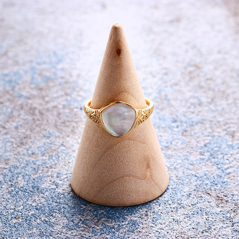 Vintage Carved Shell & Crystal Silver Ring | Luxury Women's Jewelry
