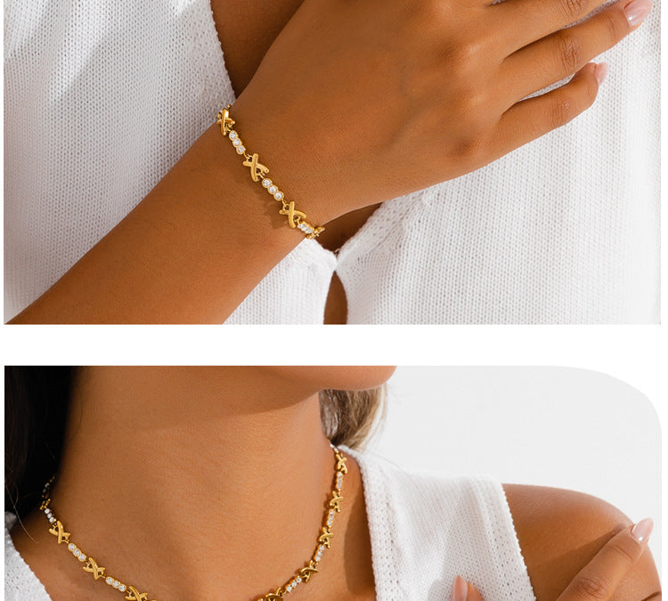X Diamond Necklace & Bracelet Set — Sparkling Luxury