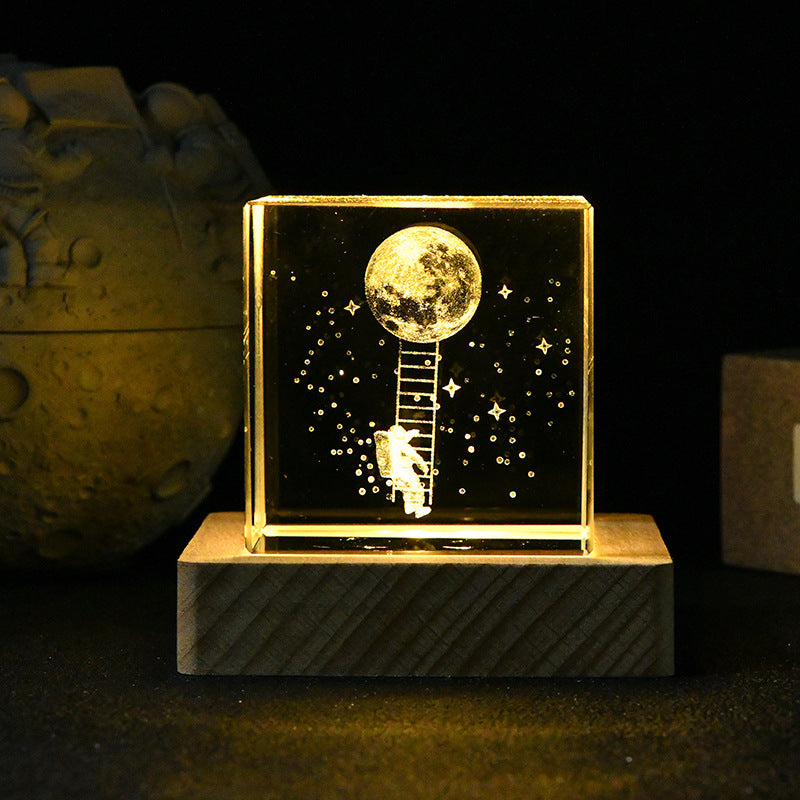 Crystal Moon Astronaut Lamp — Luxury K9 Crystal
