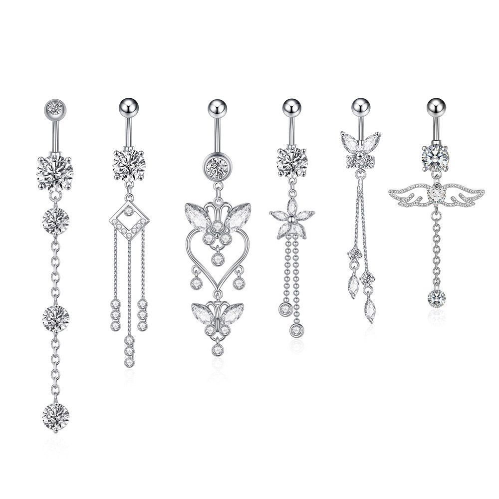 Luxury Zircon Belly Ring | Stainless Steel Navel Stud | Rose Gold, Silver & Gold