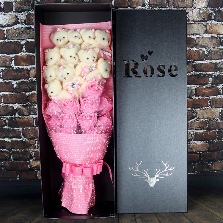 Bear Bouquet — Handmade Teddy Bear & Rose Gift Set | 11 Pieces