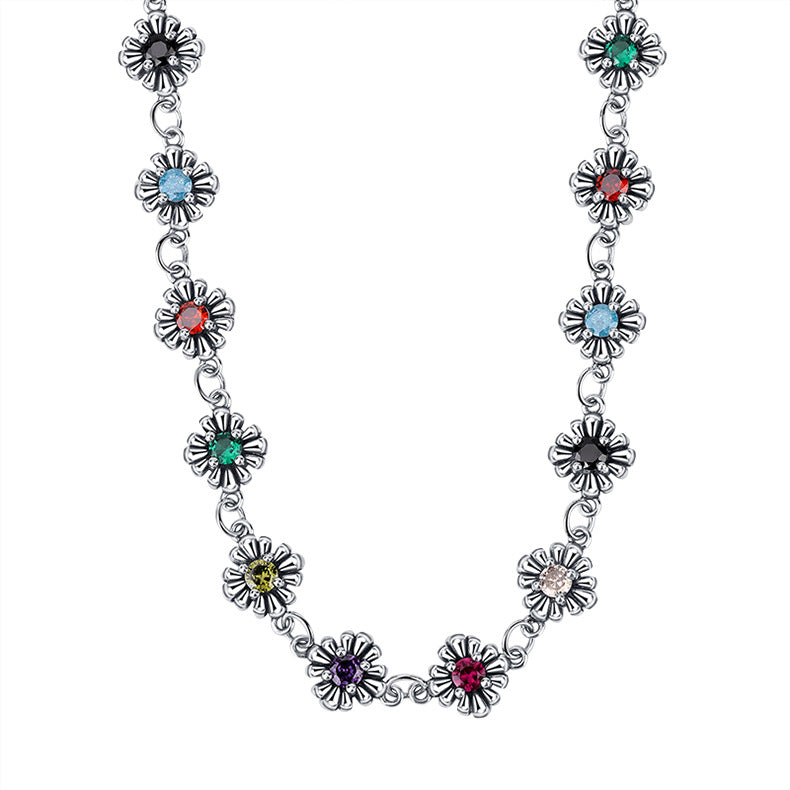 Bloom in Color – 925 Sterling Silver Colorful Zircon Flower Luxury Necklace