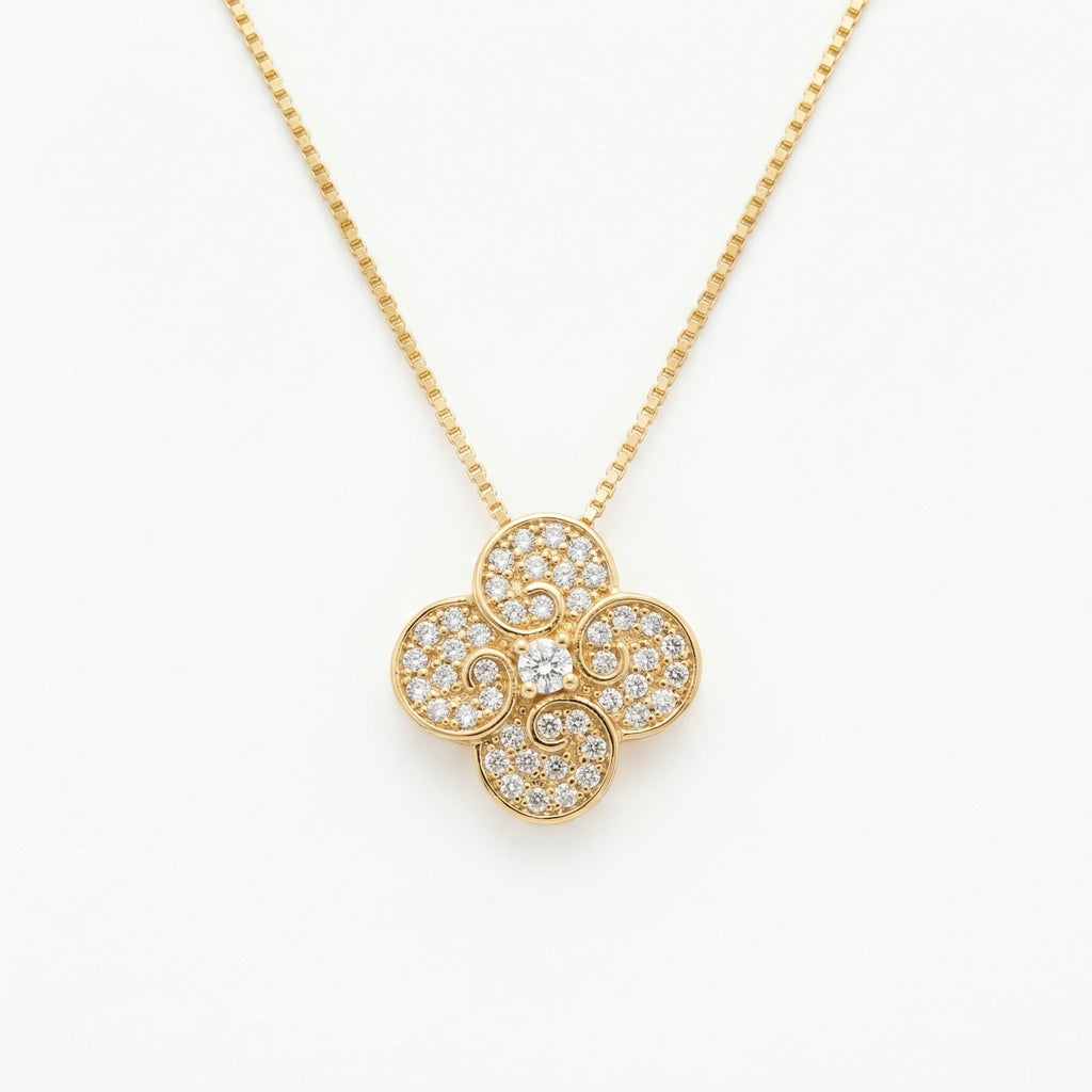 Four-Leaf Clover Pendant Necklace | S925 Sterling Silver | Diamond Pavé