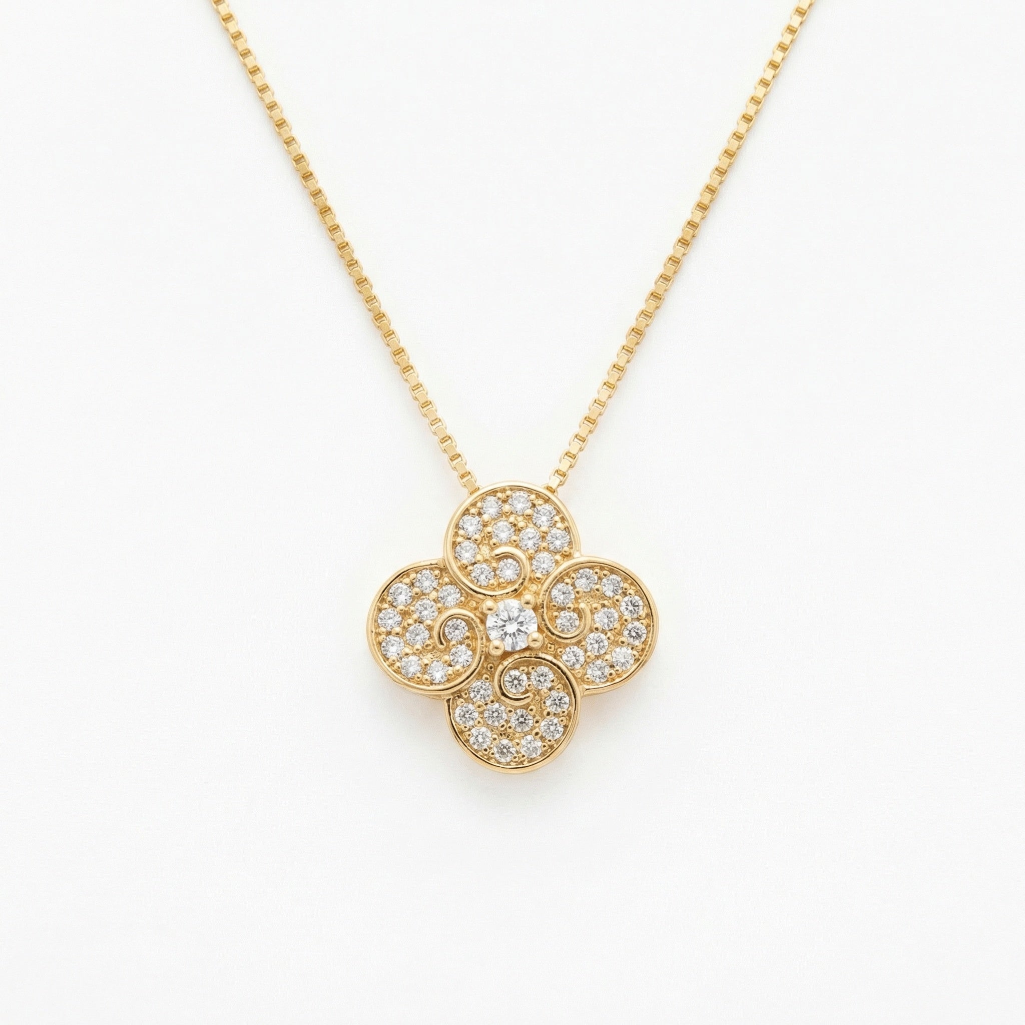 Four-Leaf Clover Pendant Necklace | S925 Sterling Silver | Diamond Pavé