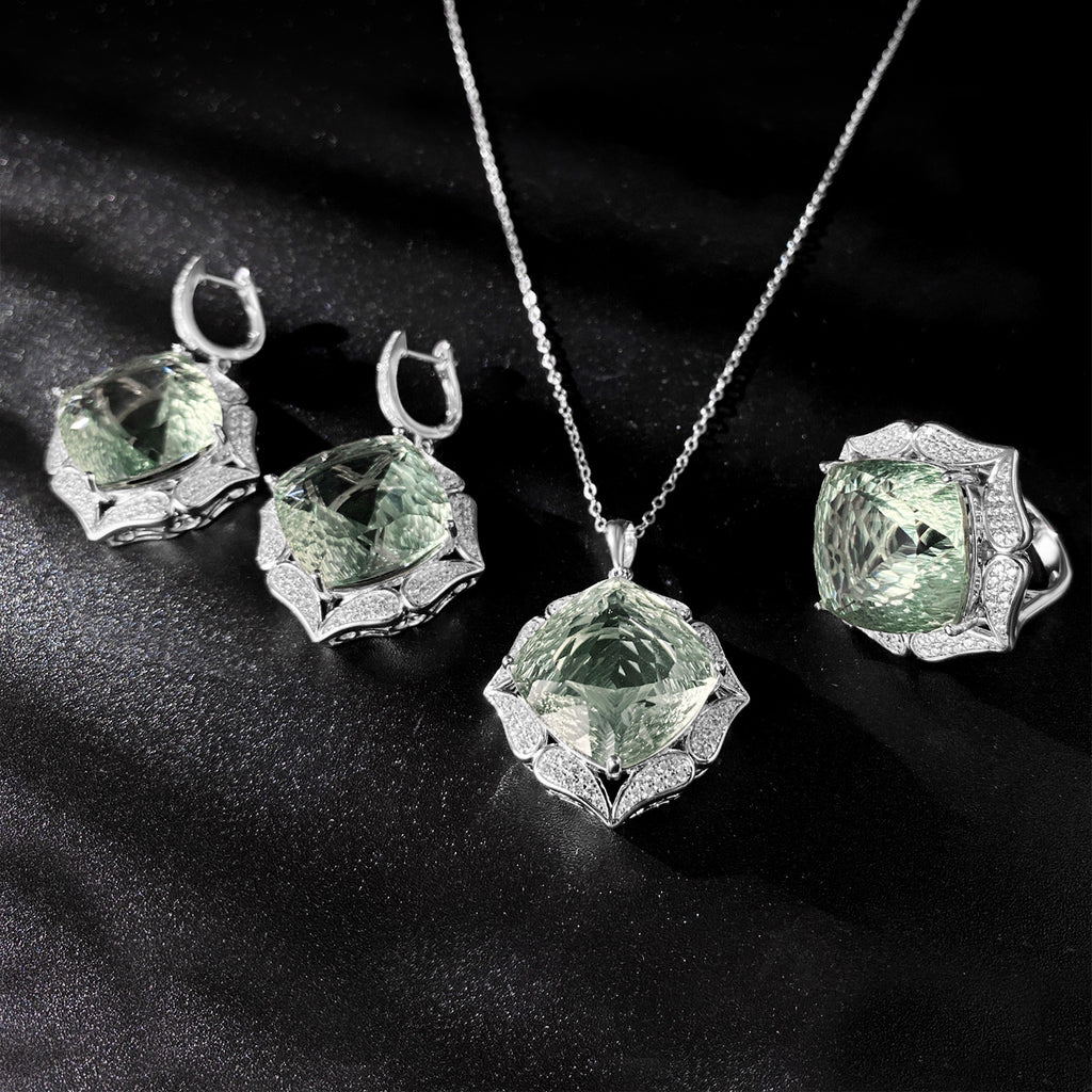 Emerald Sovereign – 925 Sterling Silver 22ct Natural Green Amethyst Zircon Luxury Necklace
