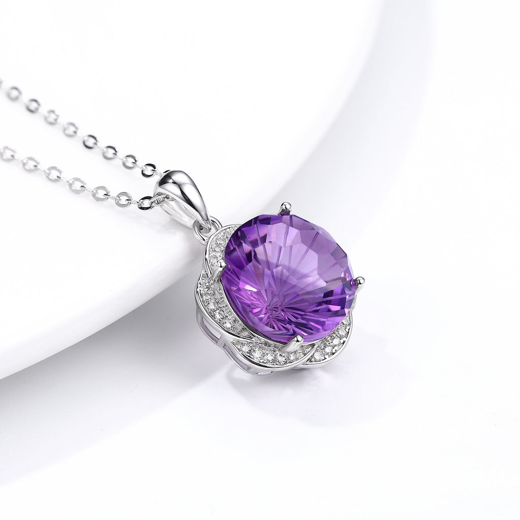Natural Amethyst Flower Design 925 Silver Luxury Pendant Necklace