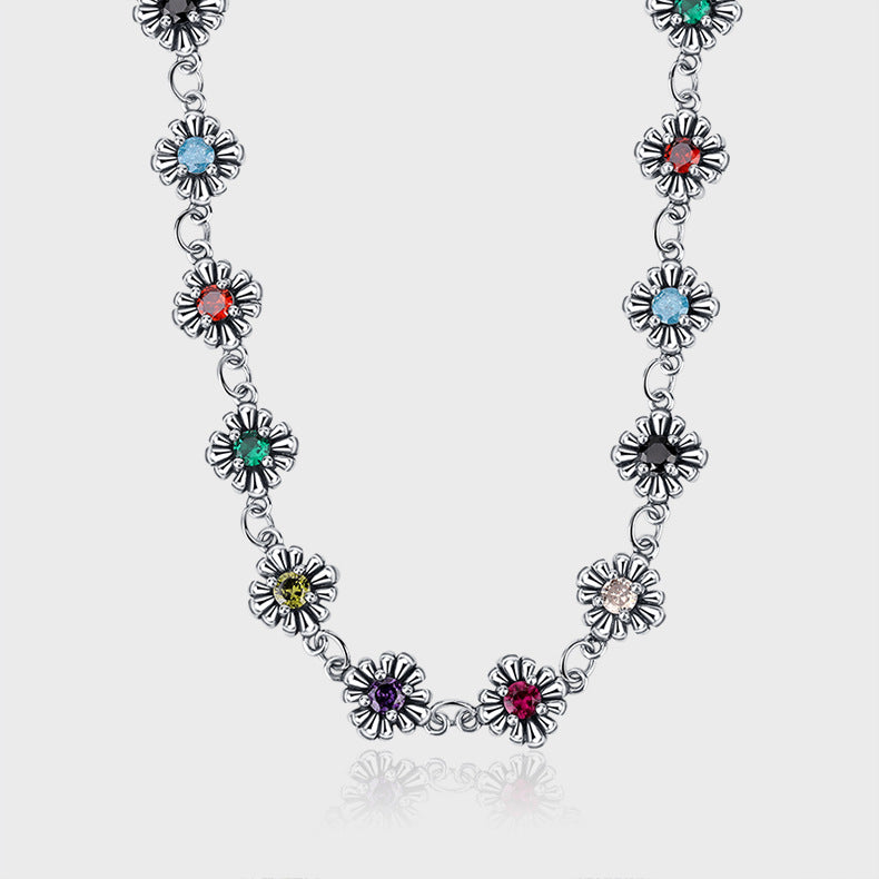 Bloom in Color – 925 Sterling Silver Colorful Zircon Flower Luxury Necklace