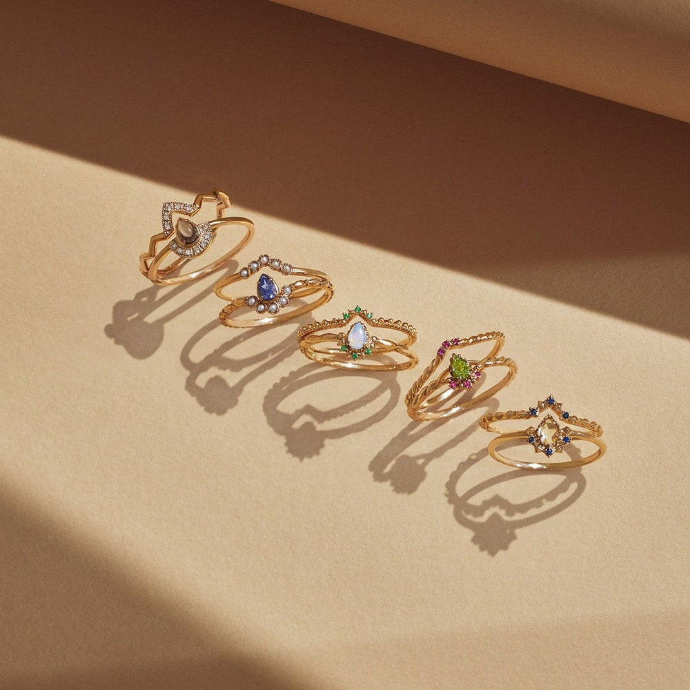 Tea Crystal Teardrop Silver Ring | S925 Silver & 14K Gold