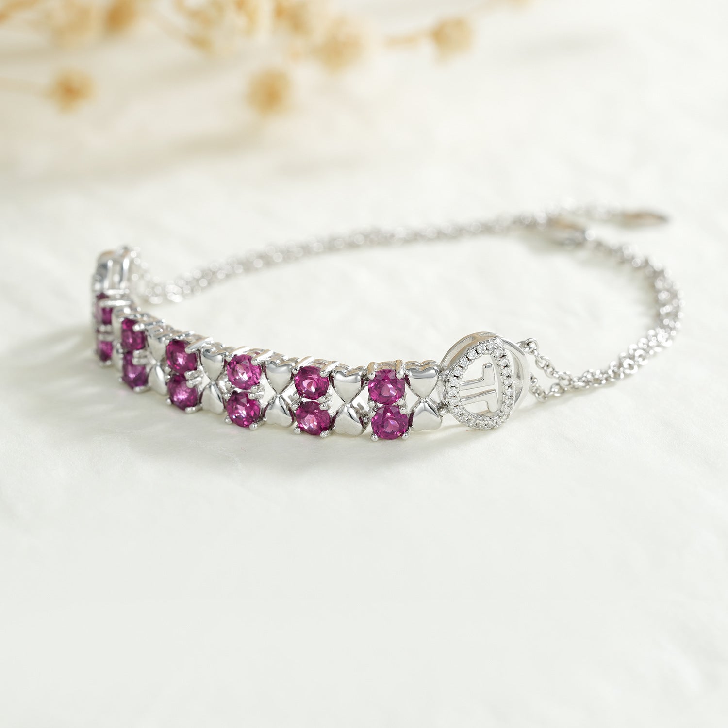 Natural Purple Garnet Heart Design 925 Sterling Silver Light Luxury Bracelet