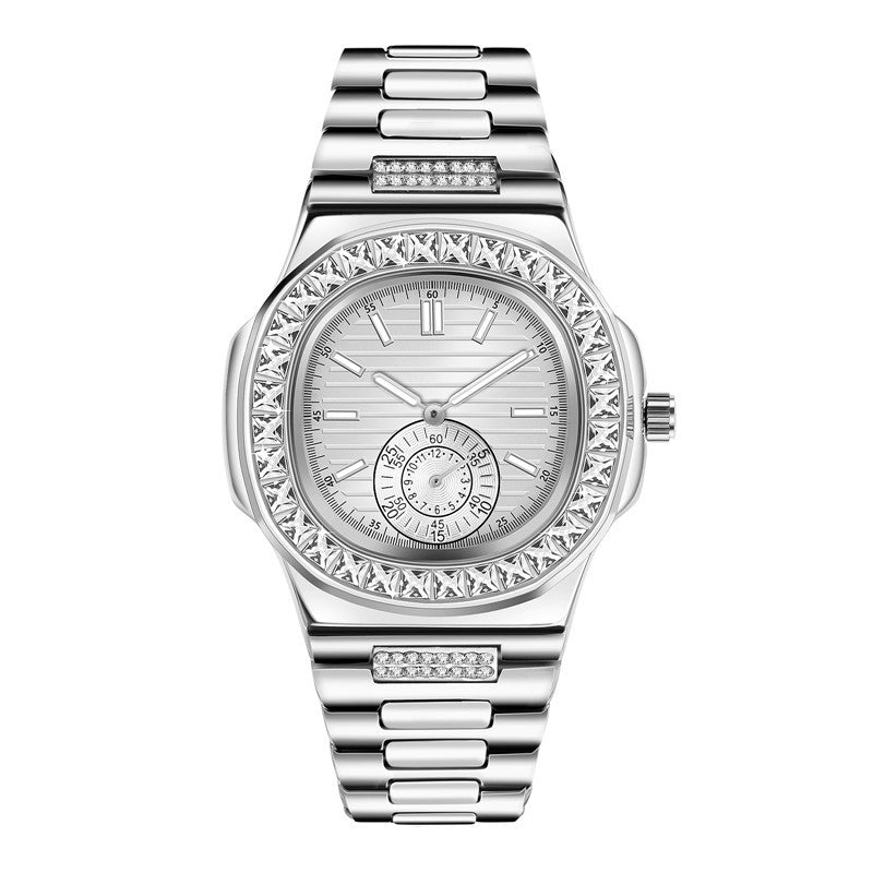 Diamond Style Men's Watch – Water-Resistant | Black, Silver, Rose Gold & Two-Tone