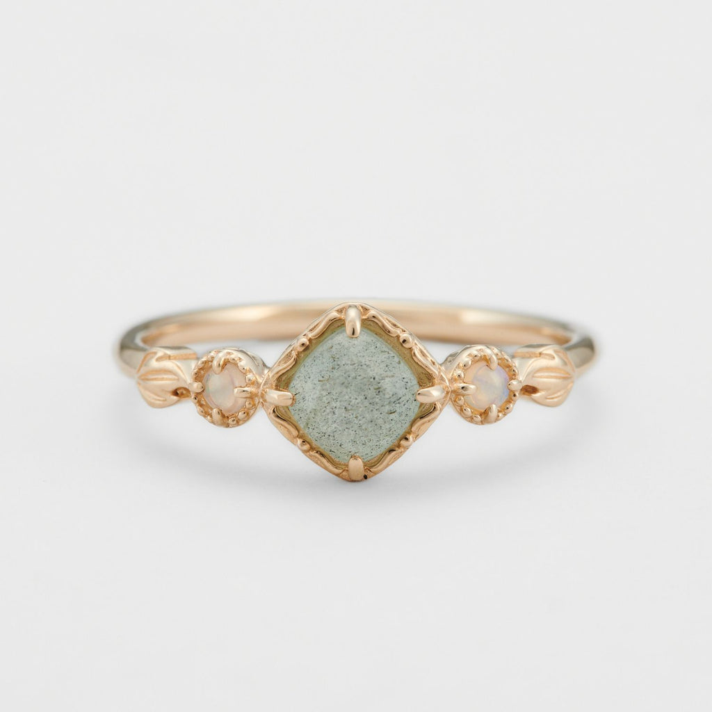 Labradorite Gemstone Silver Ring | S925 Silver & 14K Gold