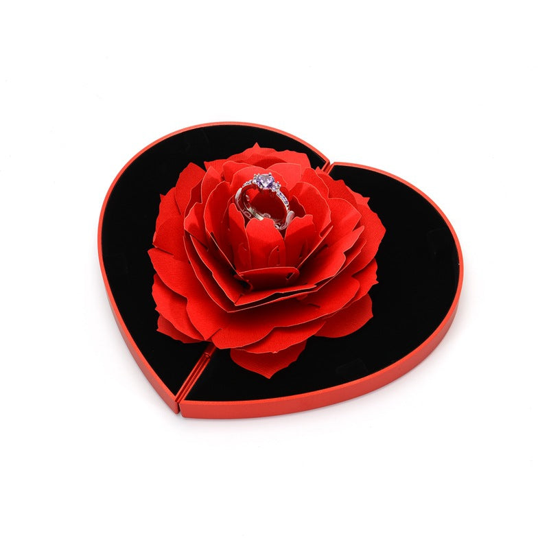 Luxury 3D Rose Heart Rotating Ring Gift Box – Elegant Jewelry Presentation