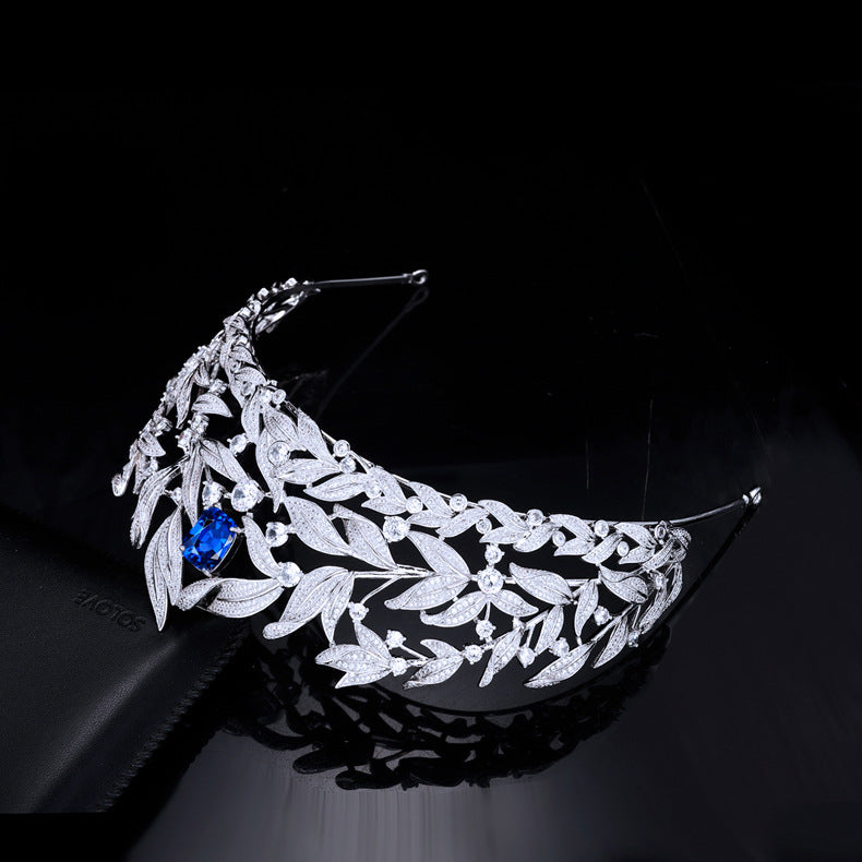 Sapphire Blue Zircon Bridal Crown — AAA Wedding Headdress