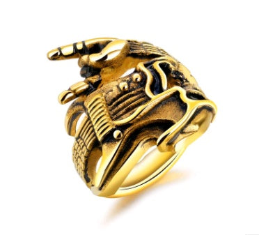 Rock Hip-Hop Skull Titanium Steel Men's Ring | Gold & Steel Luxury