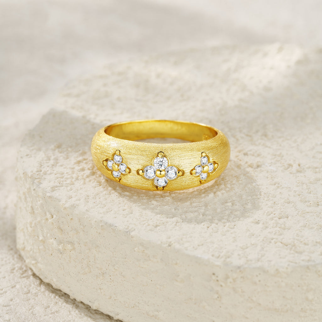 Hyacinth Moissanite Ring – Platinum-Plated Silver | Frosted & Mirror Finish