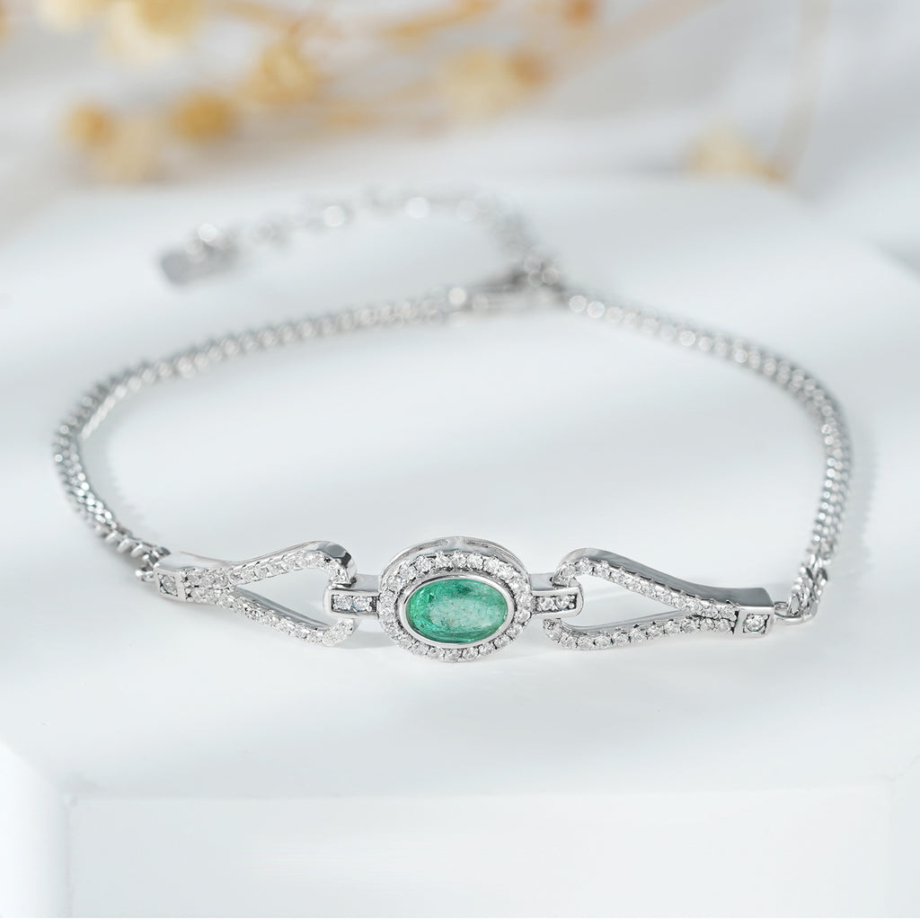 Oval Cut Emerald Zirconia 925 Sterling Silver Adjustable Luxury Bracelet