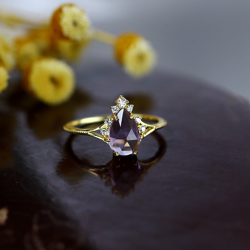 Brazilian Amethyst Teardrop Silver Ring | Natural Gemstone Luxury