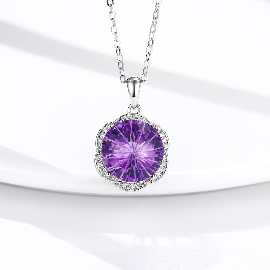 Natural Amethyst Flower Design 925 Silver Luxury Pendant Necklace