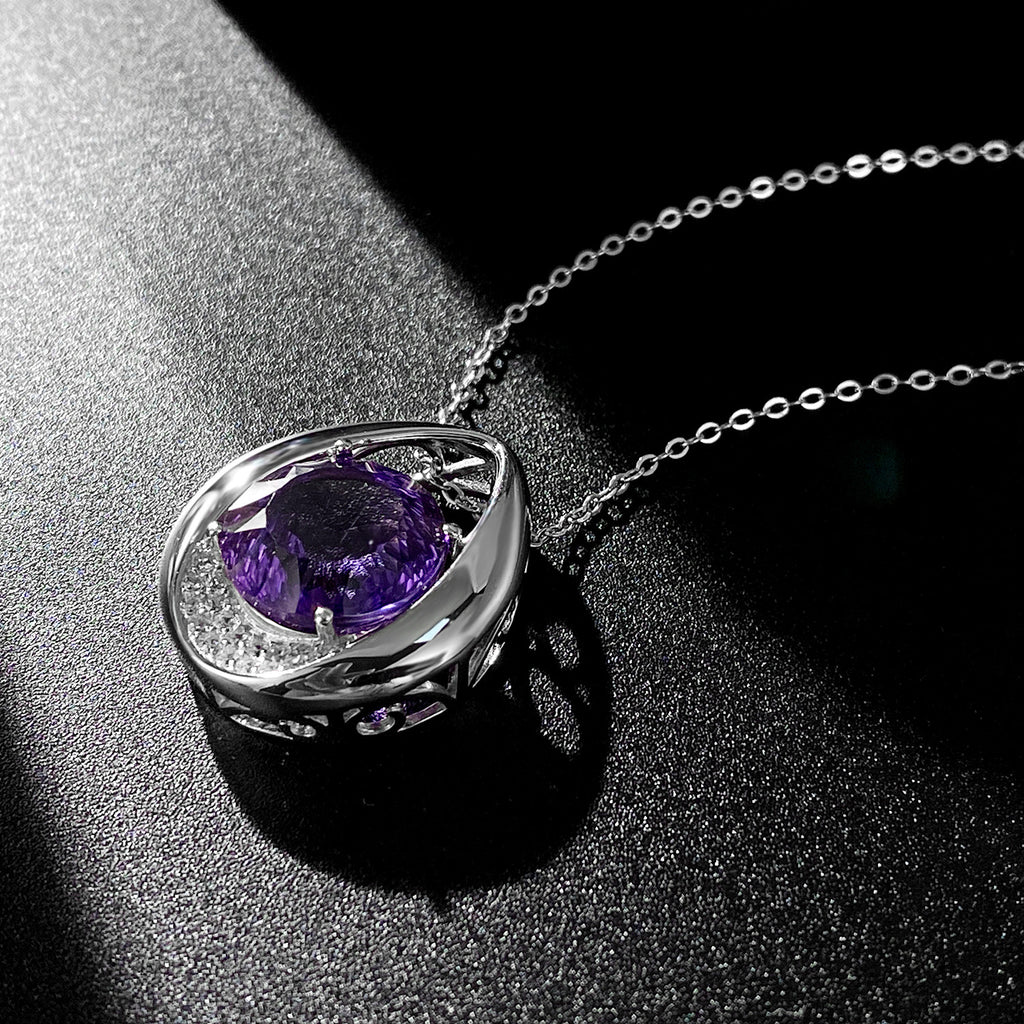 Violet Amethyst Drop Pendant 925 Sterling Silver Luxury Necklace