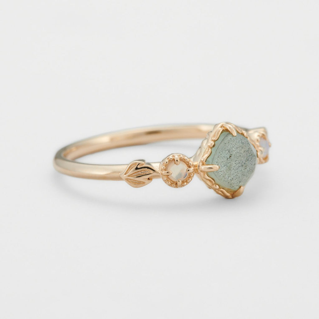 Labradorite Gemstone Silver Ring | S925 Silver & 14K Gold