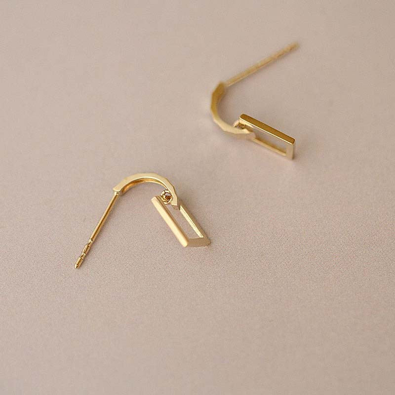 Arc – 9K Gold Stud Earrings | Semicircle Rectangular Design | Solid Gold
