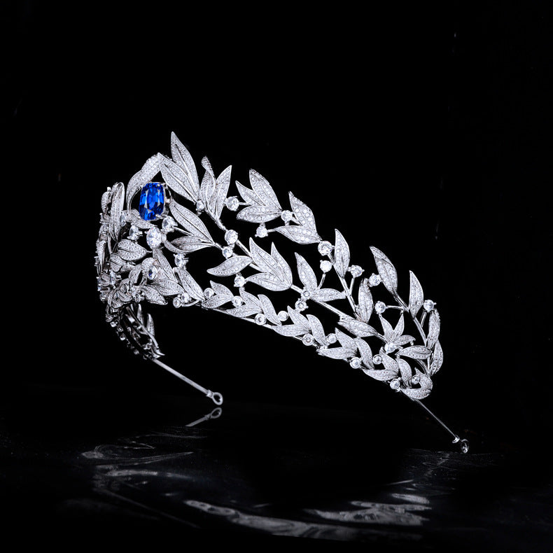 Sapphire Blue Zircon Bridal Crown — AAA Wedding Headdress