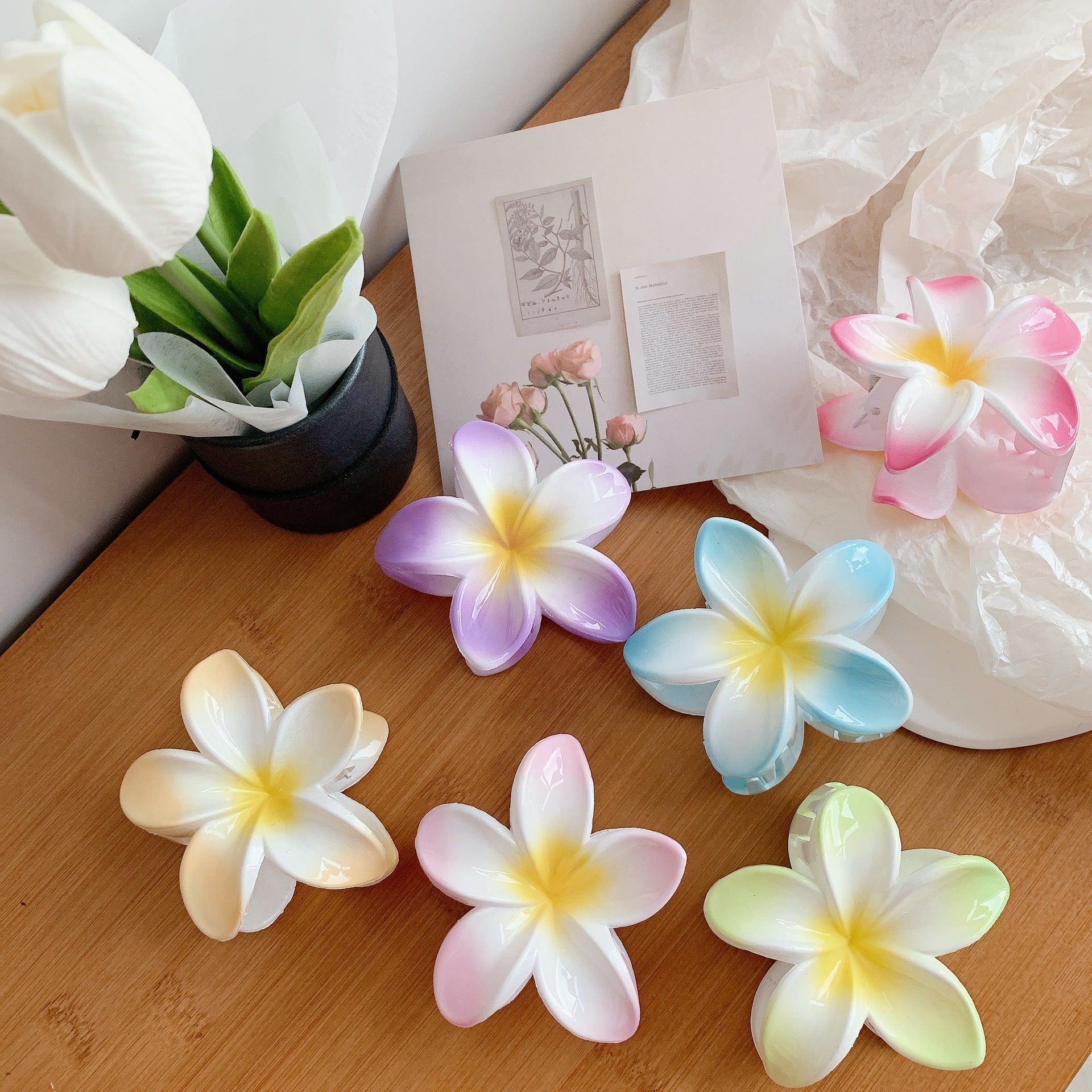 Plumeria Flower Hair Claw Clip — Korean Trendy Style
