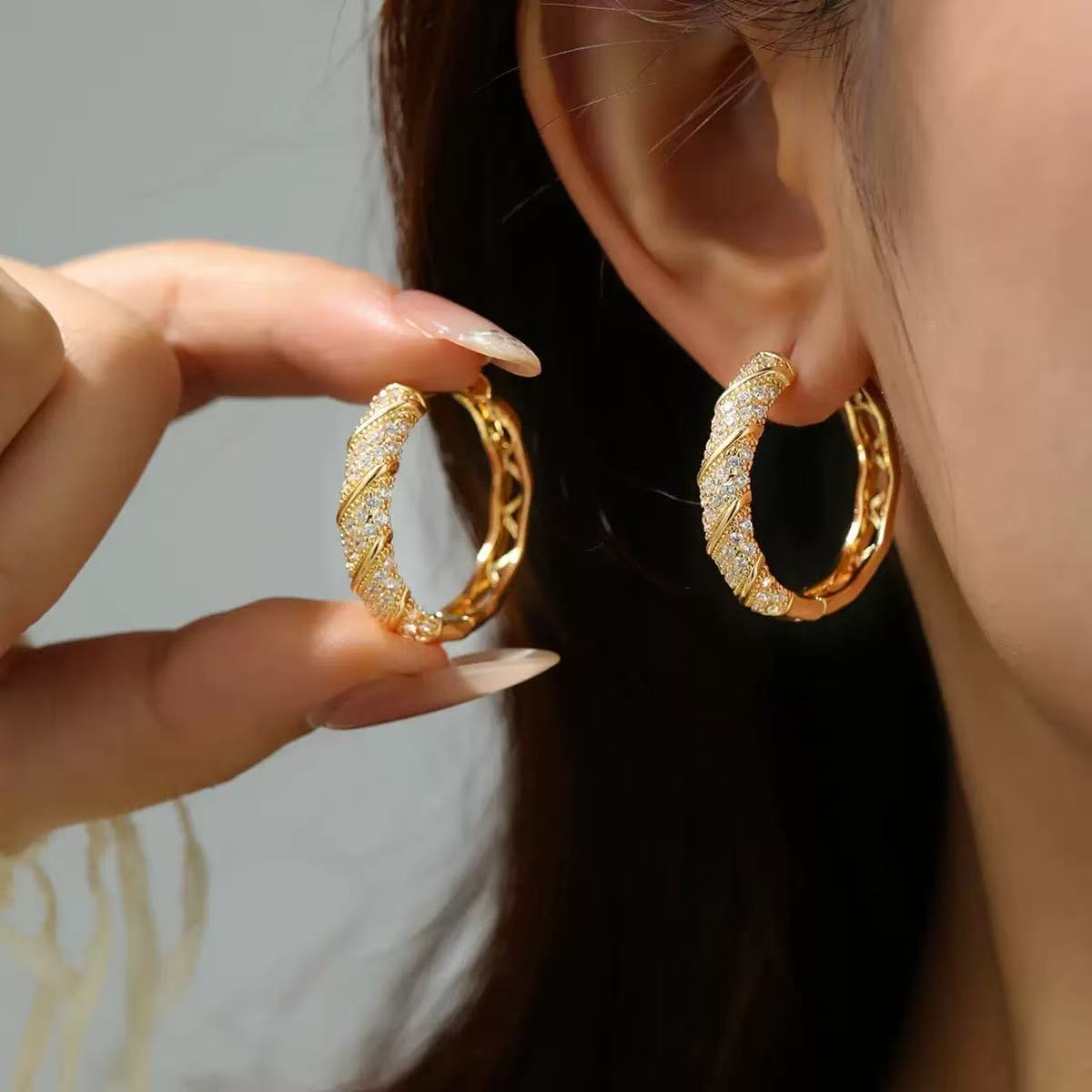 Gold Zircon Geometric Hoop Earrings | Luxury Unisex Statement Jewelry