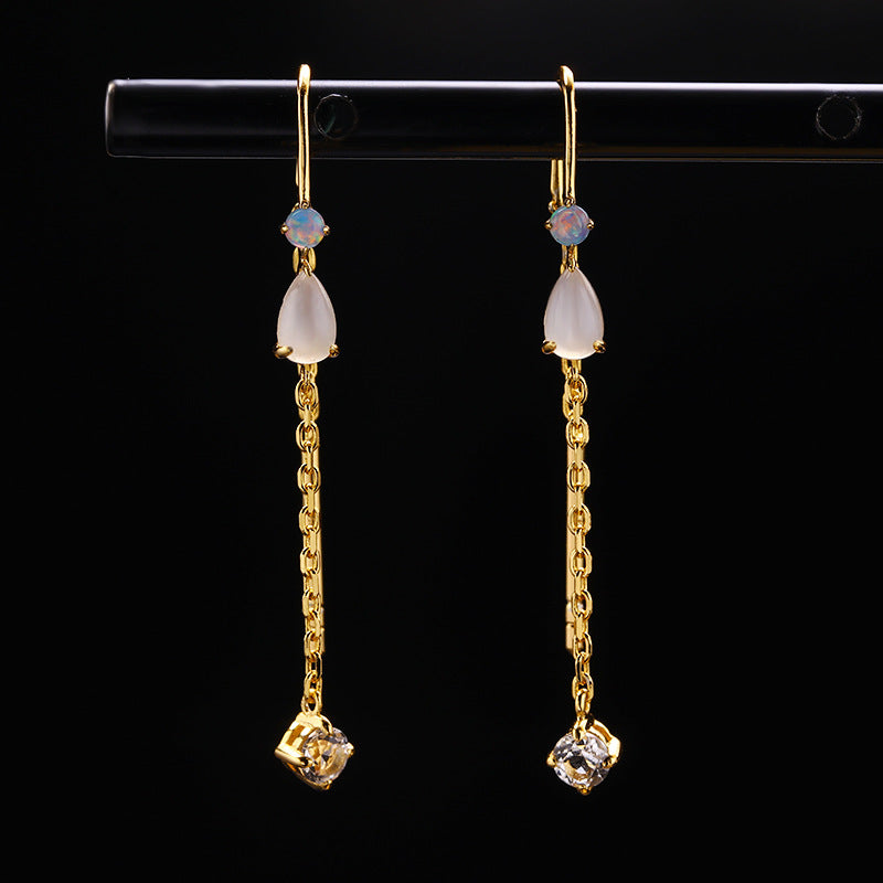 Moonstone Cascade – 925 Sterling Silver Moonstone Teardrop Tassel Luxury Earrings