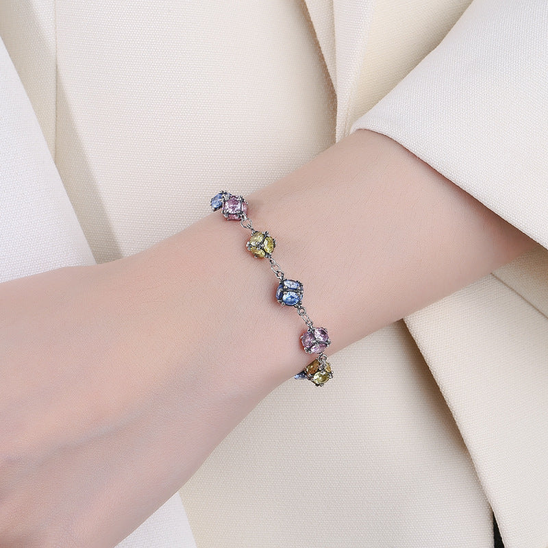 Crystal Bloom – 925 Silver Zircon & Colored Ball Luxury Bracelet