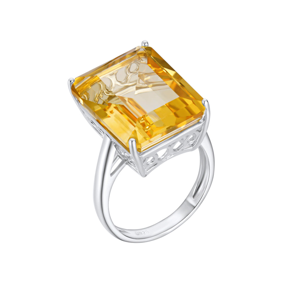 Natural Topaz Green Crystal 20 Carat 925 Silver Open Band Luxury Ring