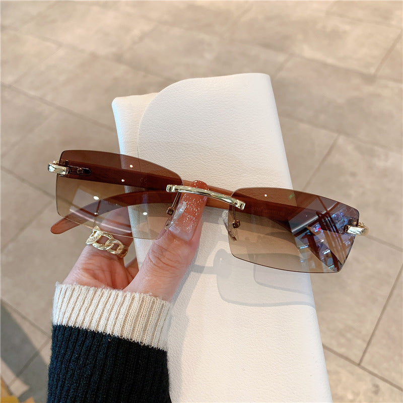 Frameless Wood Grain Sunglasses — UV400 Fashion Eyewear