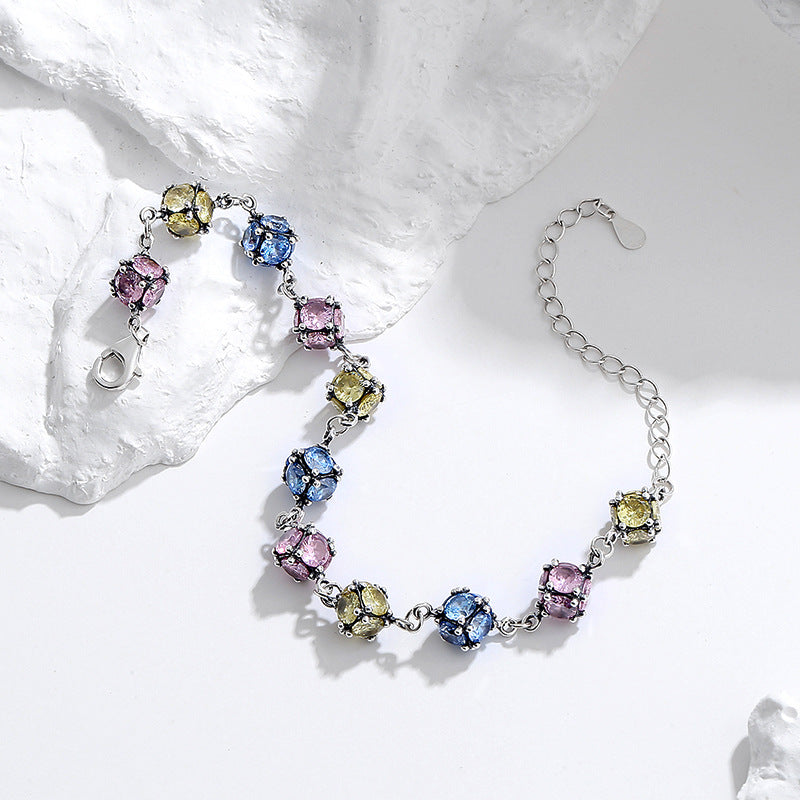 Crystal Bloom – 925 Silver Zircon & Colored Ball Luxury Bracelet