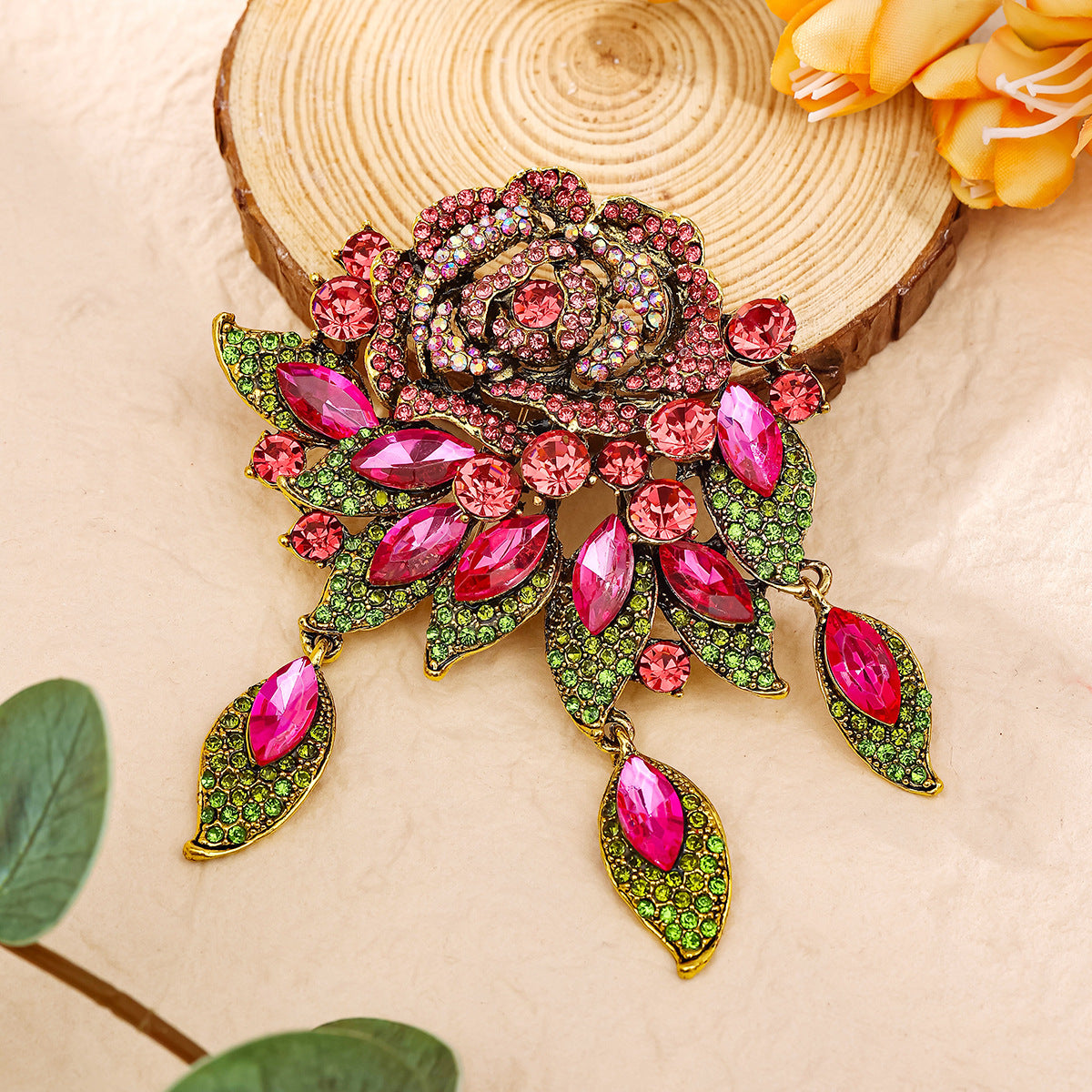 Luxury Diamond Flower Brooch | Full Crystal Rose Pin | 5 Colours