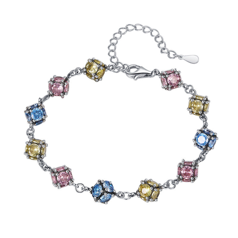 Crystal Bloom – 925 Silver Zircon & Colored Ball Luxury Bracelet