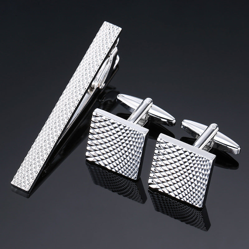 18K Floral Cufflinks & Tie Clip Set — Rose, Crystal & Enamel