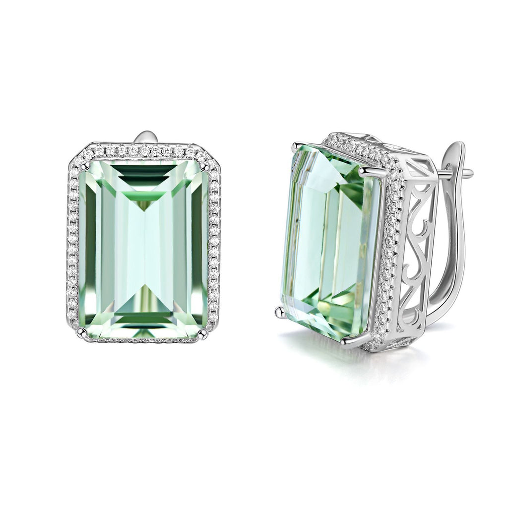 Natural Green Crystal 20.65ct Geometric 925 Sterling Silver Luxury Earrings