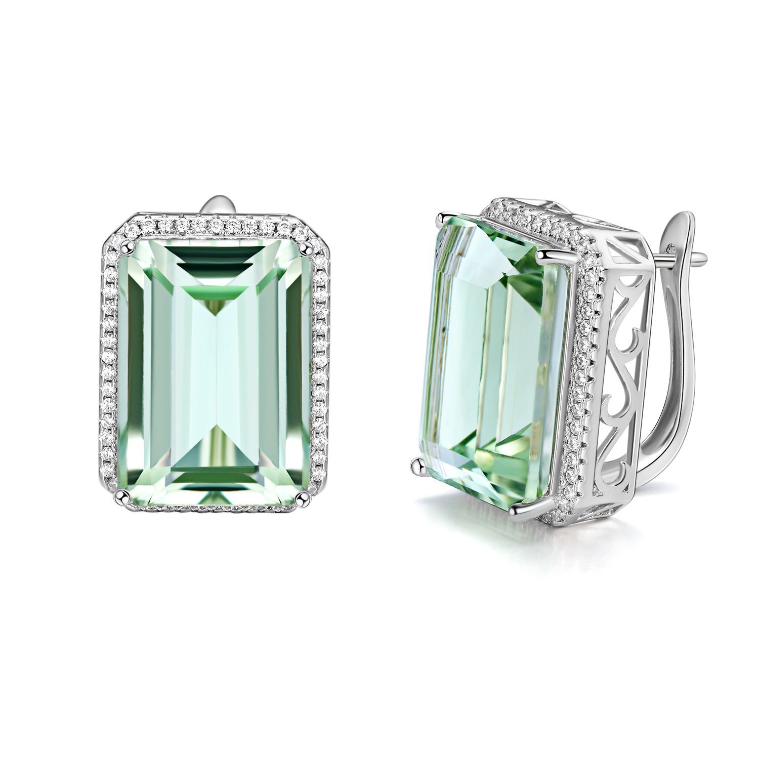 Natural Green Crystal 20.65ct Geometric 925 Sterling Silver Luxury Earrings