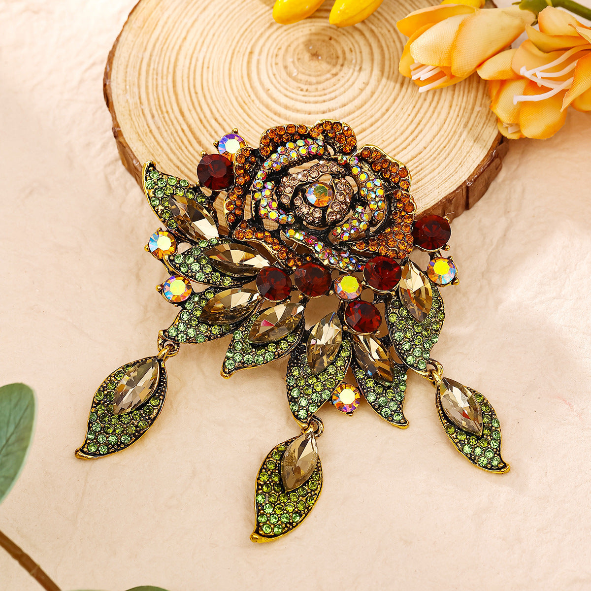 Luxury Diamond Flower Brooch | Full Crystal Rose Pin | 5 Colours